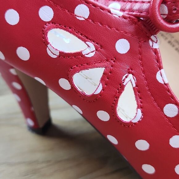 ⛱️J. Adams Red & White Polka Dot Retro Mary Jane Heels Size 8 - Picture 5 of 16